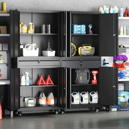 Lockable Metal Storage Cabinet with Adjustable Shelves, Garage & Office Use