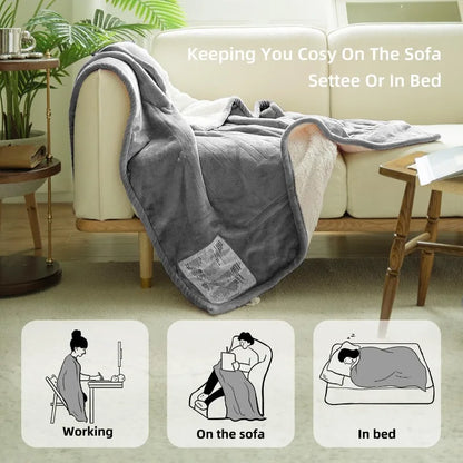 Electric Heated Blanket 50''x60'' Soft Plush, 4 Heat Levels, 3-Hour Auto Off