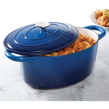 7-Quart Oval Enameled Cast Iron Dutch Oven, Sunset Orange, with Lid