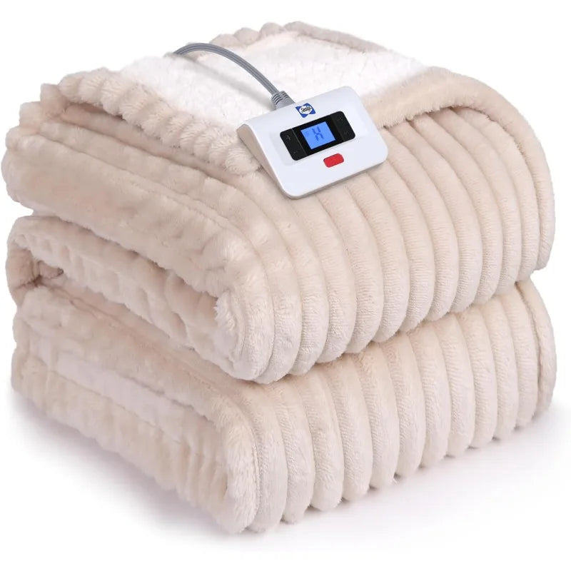 Electric Heated Blanket Throw, Sherpa Reversible, 6 Heat Levels, Auto-Off