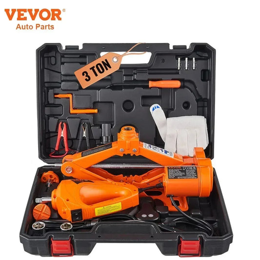 3-Ton Electric Car Scissor Jack Kit - 12V with Impact Wrench, Lifting Set