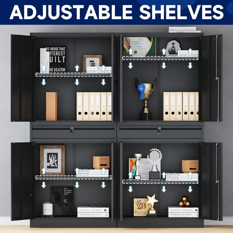 Lockable Metal Storage Cabinet with Adjustable Shelves, Garage & Office Use