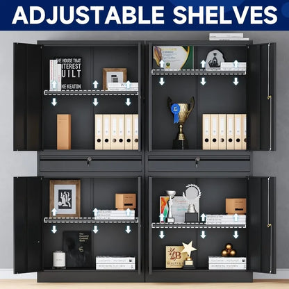 Lockable Metal Storage Cabinet with Adjustable Shelves, Garage & Office Use