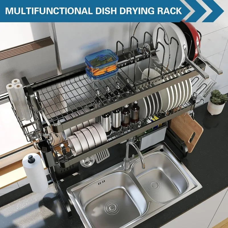 3-Tier Adjustable Over The Sink Dish Drying Rack, Stainless Steel, 29.1''-37.4''