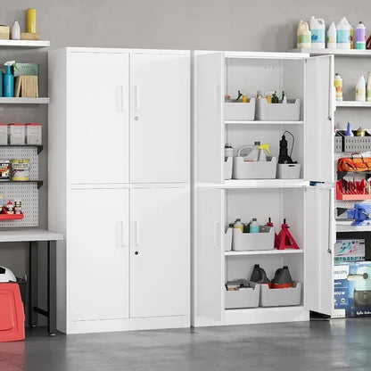 Lockable Metal Storage Cabinet with Adjustable Shelves, Garage & Office Use