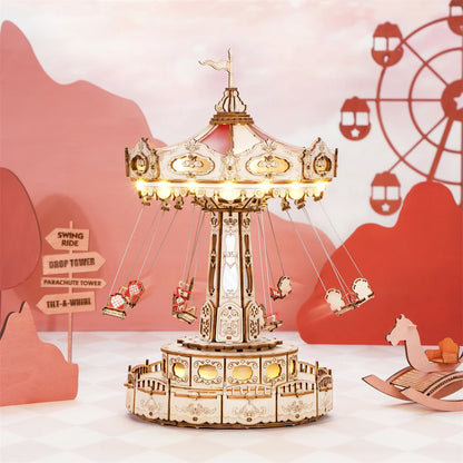 DIY Magic Amusement Park Music Box, Moveable 3D Wooden Puzzle for Kids