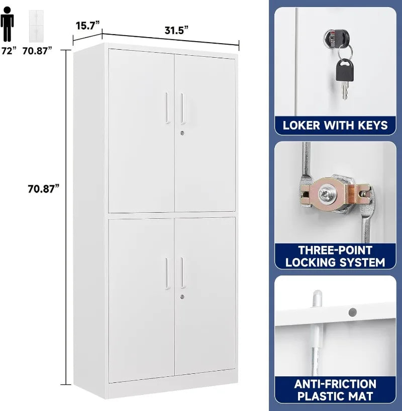 Lockable Metal Storage Cabinet with Adjustable Shelves, Garage & Office Use
