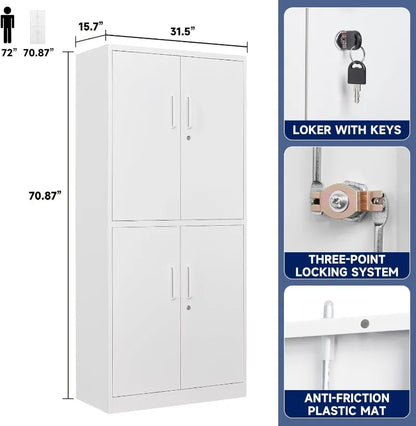 Lockable Metal Storage Cabinet with Adjustable Shelves, Garage & Office Use