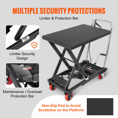 Hydraulic Lift Table Cart - 500 lbs Capacity, 28.5" Lift Height, Single Scissor