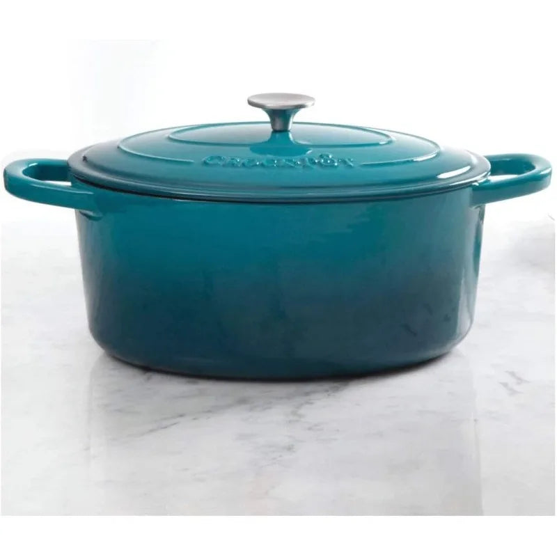 7-Quart Oval Enameled Cast Iron Dutch Oven, Sunset Orange, with Lid