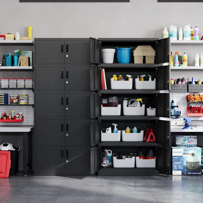Lockable Metal Storage Cabinet with Adjustable Shelves, Garage & Office Use