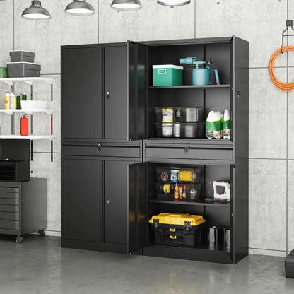Lockable Metal Storage Cabinet with Adjustable Shelves, Garage & Office Use