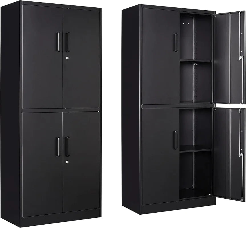 Lockable Metal Storage Cabinet with Adjustable Shelves, Garage & Office Use