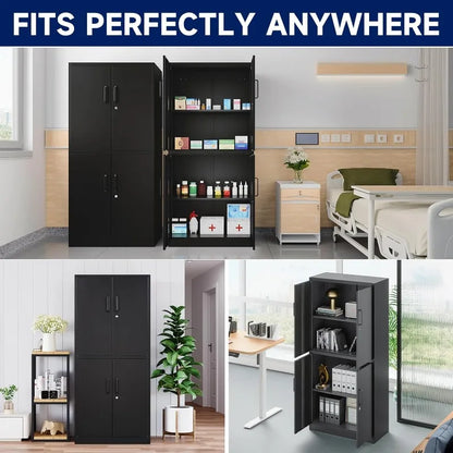 Lockable Metal Storage Cabinet with Adjustable Shelves, Garage & Office Use