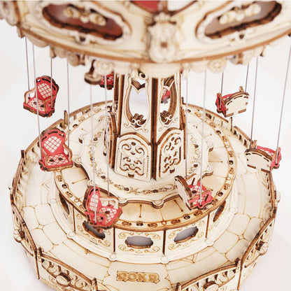 DIY Swing Ride Music Box, 3D Wooden Puzzle Amusement Park Toy for Kids & Adults
