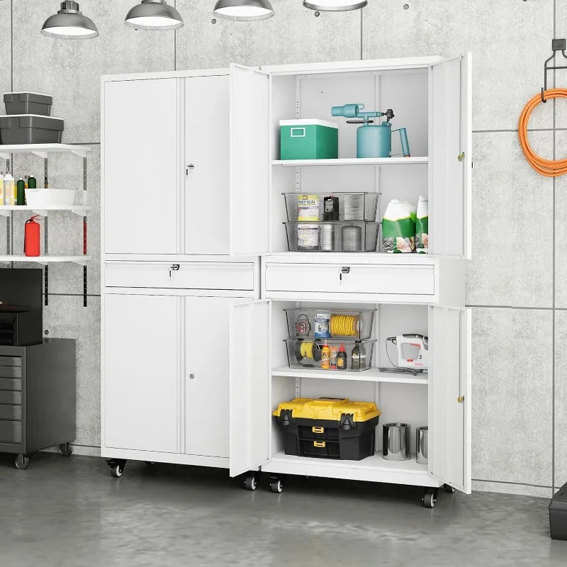 Lockable Metal Storage Cabinet with Adjustable Shelves, Garage & Office Use