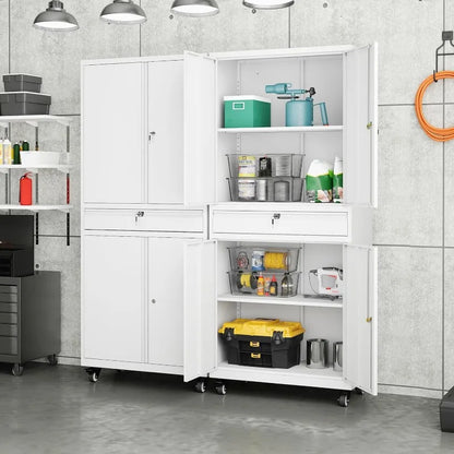 Lockable Metal Storage Cabinet with Adjustable Shelves, Garage & Office Use