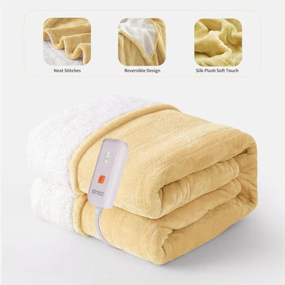Electric Heated Blanket 50''x60'' Soft Plush, 4 Heat Levels, 3-Hour Auto Off
