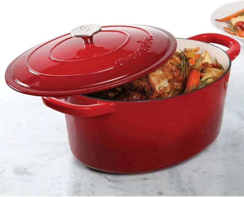 7-Quart Oval Enameled Cast Iron Dutch Oven, Sunset Orange, with Lid