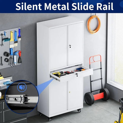 Lockable Metal Storage Cabinet with Adjustable Shelves, Garage & Office Use