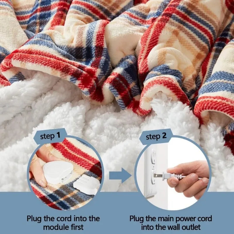 Heated Electric Blanket Throw, 10 Heat Levels, 8-Hour Auto Off, Washable