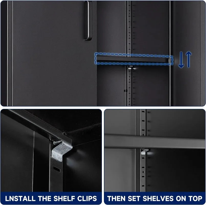 Lockable Metal Storage Cabinet with Adjustable Shelves, Garage & Office Use