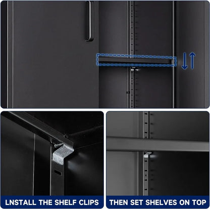Lockable Metal Storage Cabinet with Adjustable Shelves, Garage & Office Use