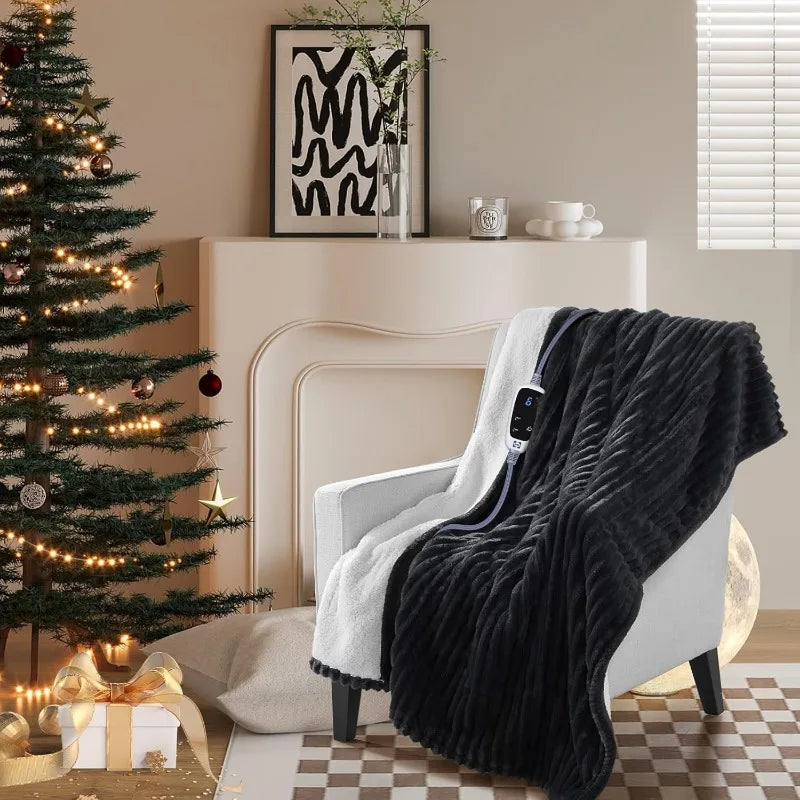 Electric Heated Blanket Throw, Sherpa Reversible, 6 Heat Levels, Auto-Off