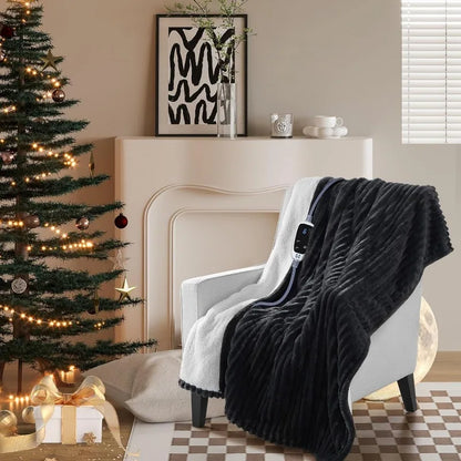 Electric Heated Blanket Throw, Sherpa Reversible, 6 Heat Levels, Auto-Off