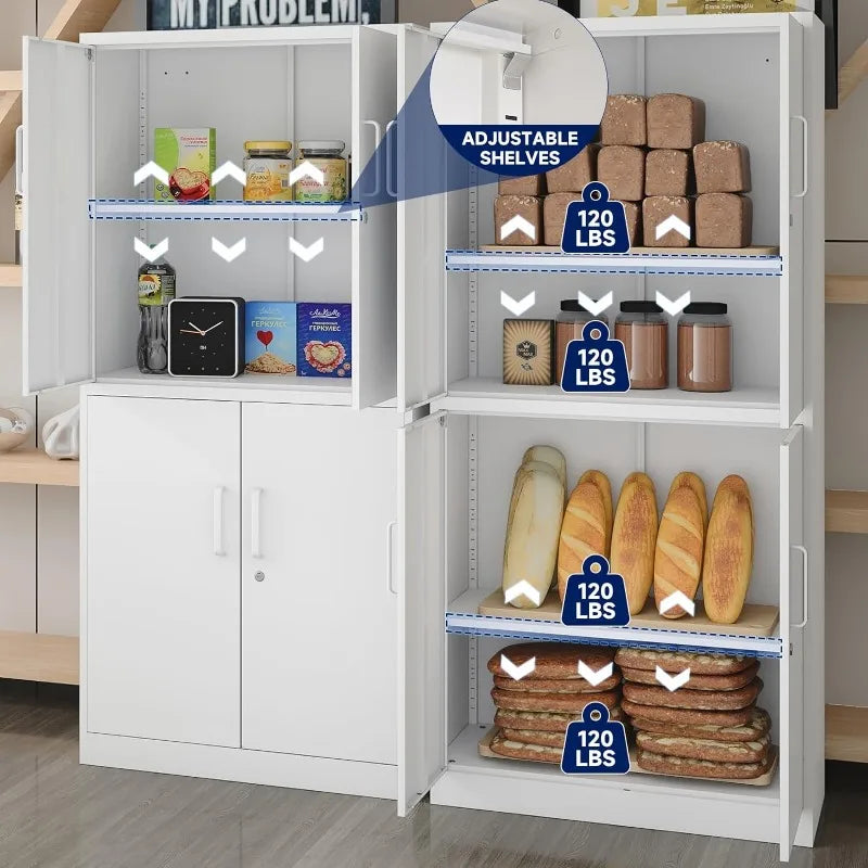 Lockable Metal Storage Cabinet with Adjustable Shelves, Garage & Office Use