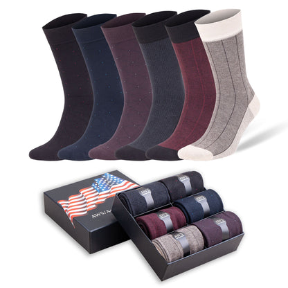 Men's Bamboo Dress Socks, 6 Pairs with Gift Box, Size 8-11.5, Moisture-Wicking