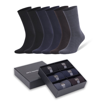 Men's Bamboo Dress Socks, 6 Pairs with Gift Box, Size 8-11.5, Moisture-Wicking