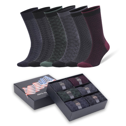 Men's Bamboo Dress Socks, 6 Pairs with Gift Box, Size 8-11.5, Moisture-Wicking
