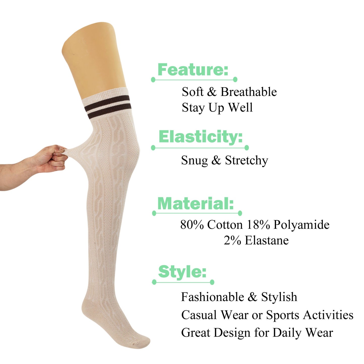 3 Pairs Over Knee Thigh High Socks for Women US Size 5-10 Warm Boot Stockings