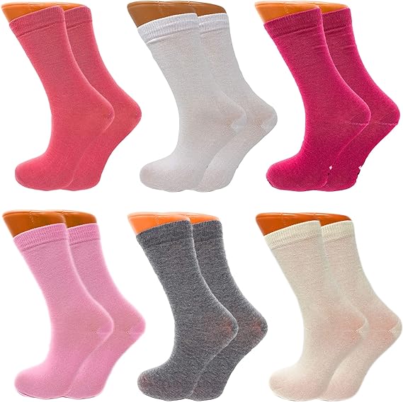 6 Pairs Women's Colorful Combed Cotton Crew Socks Size 9-11 Soft and Breathable