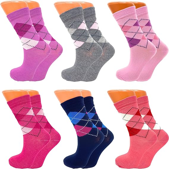 6 Pairs Women's Colorful Combed Cotton Crew Socks Size 9-11 Soft and Breathable