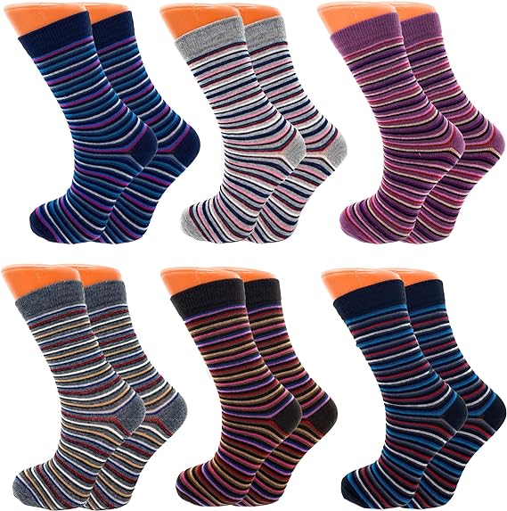 6 Pairs Women's Colorful Combed Cotton Crew Socks Size 9-11 Soft and Breathable