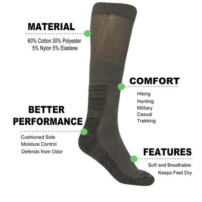 1 Pair Men's Over The Calf Tactical Socks Cushioned Military Boot Socks Size 6-12