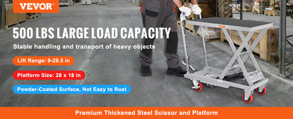 Hydraulic Lift Table Cart - 500 lbs Capacity, 28.5" Lift Height, Single Scissor