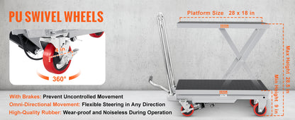 Hydraulic Lift Table Cart - 500 lbs Capacity, 28.5" Lift Height, Single Scissor