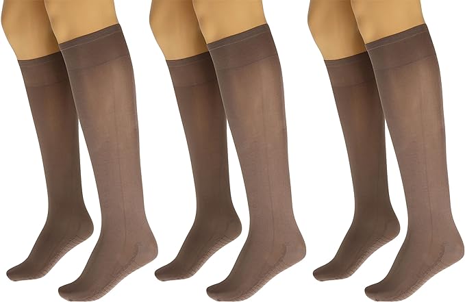 3 Pairs Women's Massage Nylon Sheer Knee High Stockings with Reinforced Toe