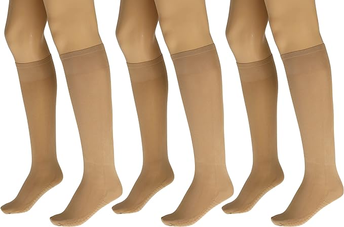 3 Pairs Women's Massage Nylon Sheer Knee High Stockings with Reinforced Toe