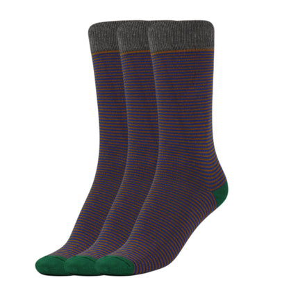 3 Pairs Women's Striped Cotton Crew Socks Size 9-11 Colorful Casual Socks